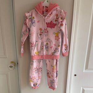 Disney Pink Sweatshirt and sweatpants Set with Crown and Floral Patterns